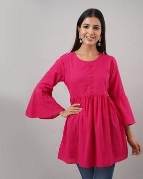 round-neck flared kurti with bell sleeves