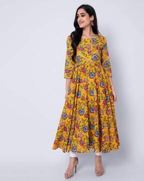 round-neck floral flared kurta