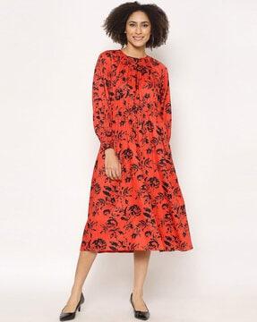 round neck floral print a-line dress