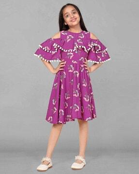 round-neck floral print fit and flare dress
