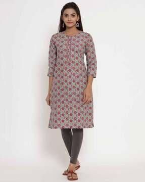 round-neck floral print straight kurta