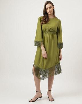 round-neck fringe hem dress