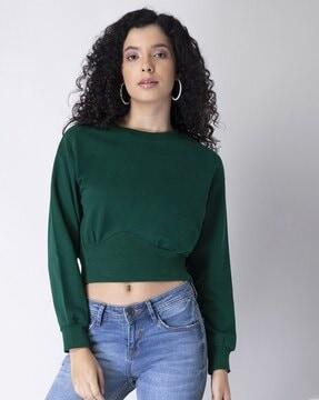 round-neck front panel cropped sweatshirt