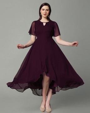 round-neck georgette fit & flare dress