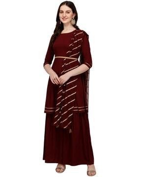 round-neck georgette flared dress