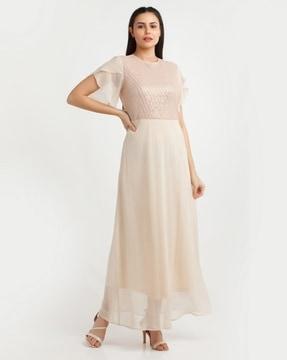 round-neck gown with embellished yoke