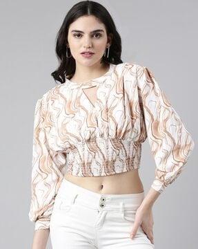 round-neck graphic print top