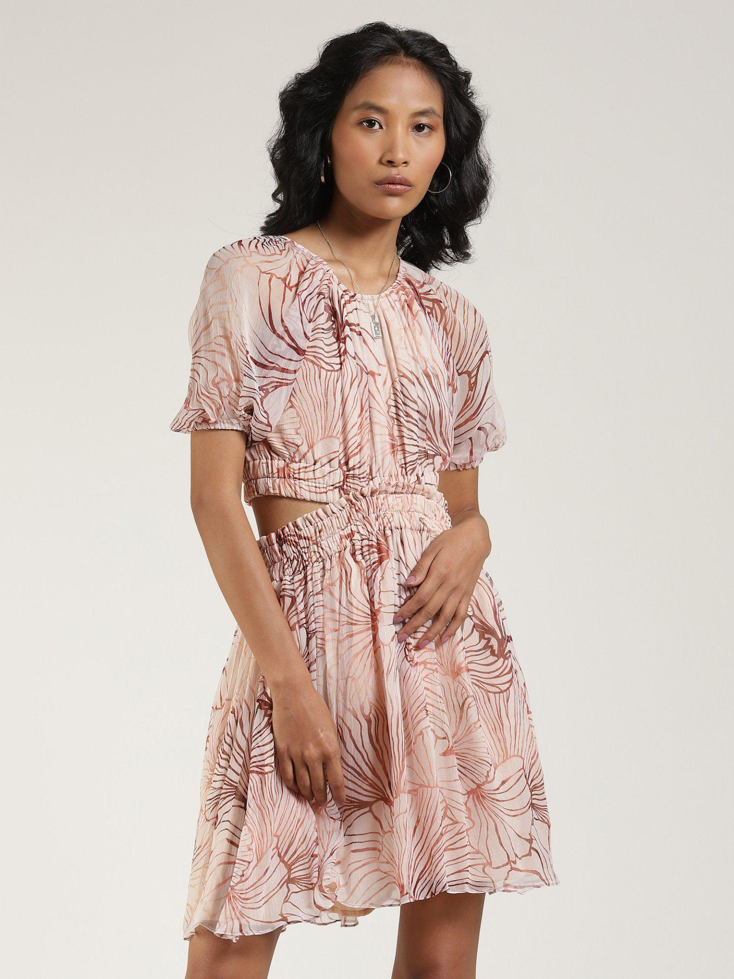 round neck half sleeve printed short dress