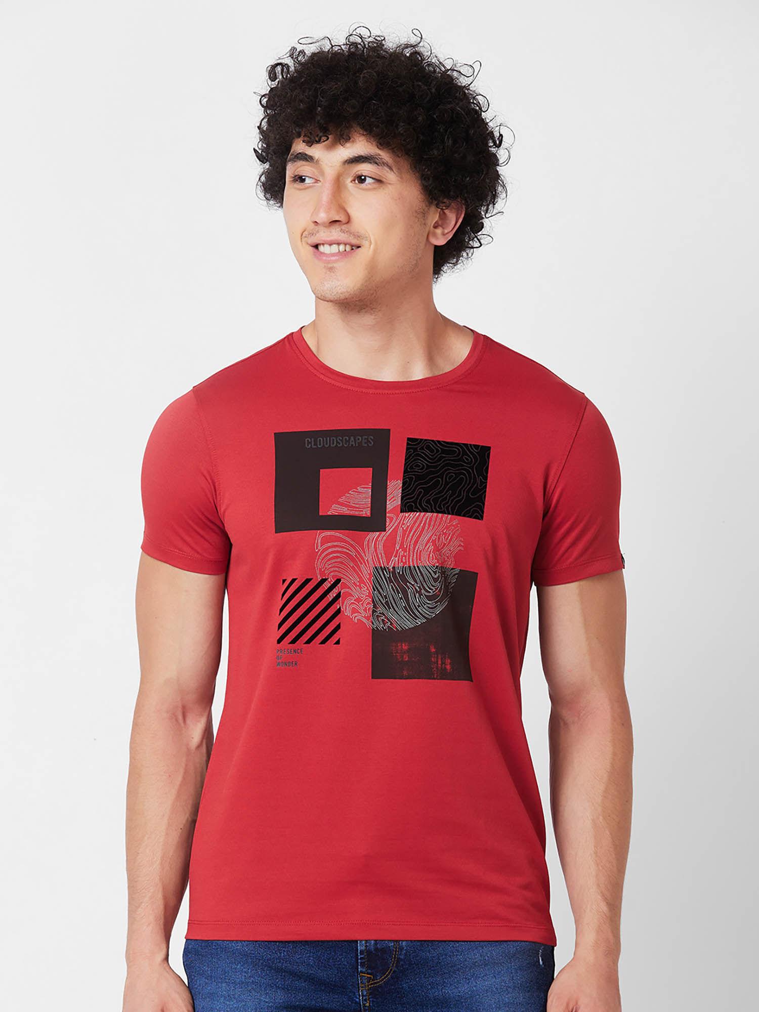 round neck half sleeves red t-shirt for men