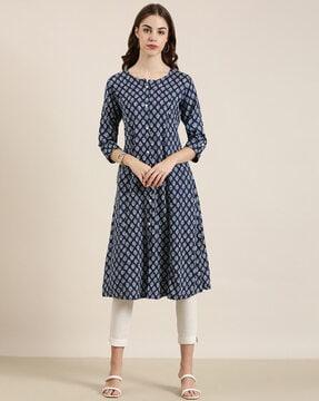 round-neck knee length a-line kurta