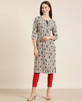 round-neck knee length straight kurta