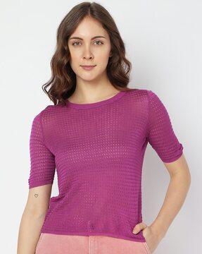 round-neck knit top