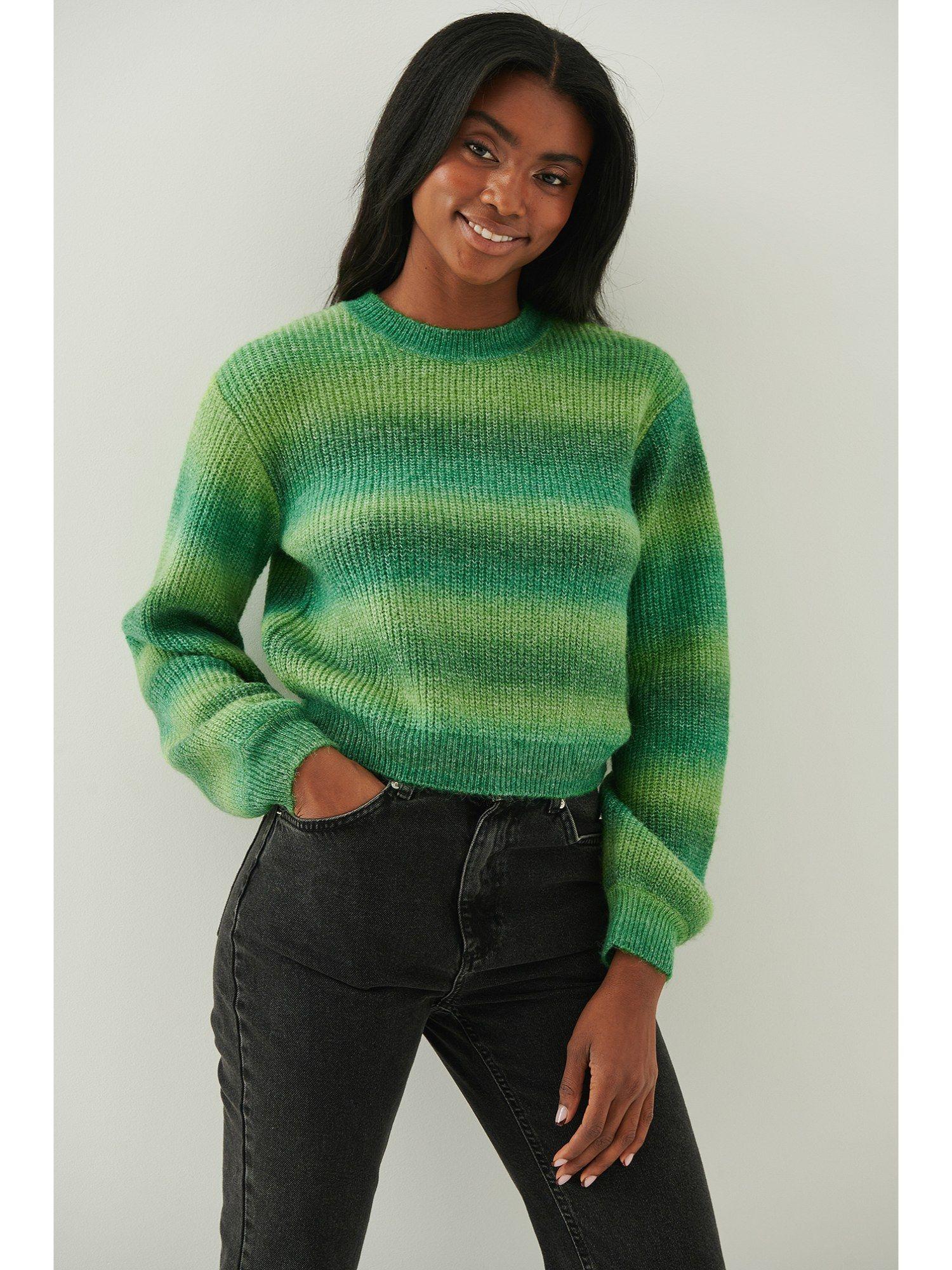 round neck knitted faded sweater green