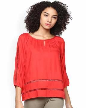round-neck lace panelled top