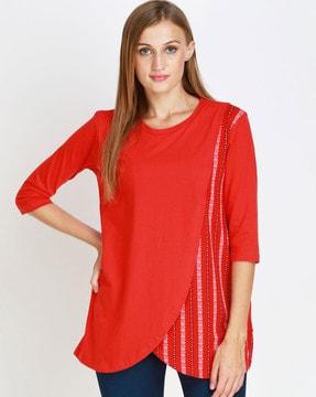 round-neck long-length top