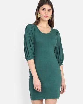 round-neck mini shift dress