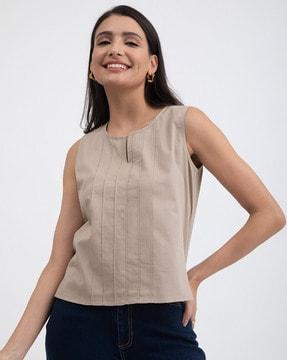 round-neck pictuck top