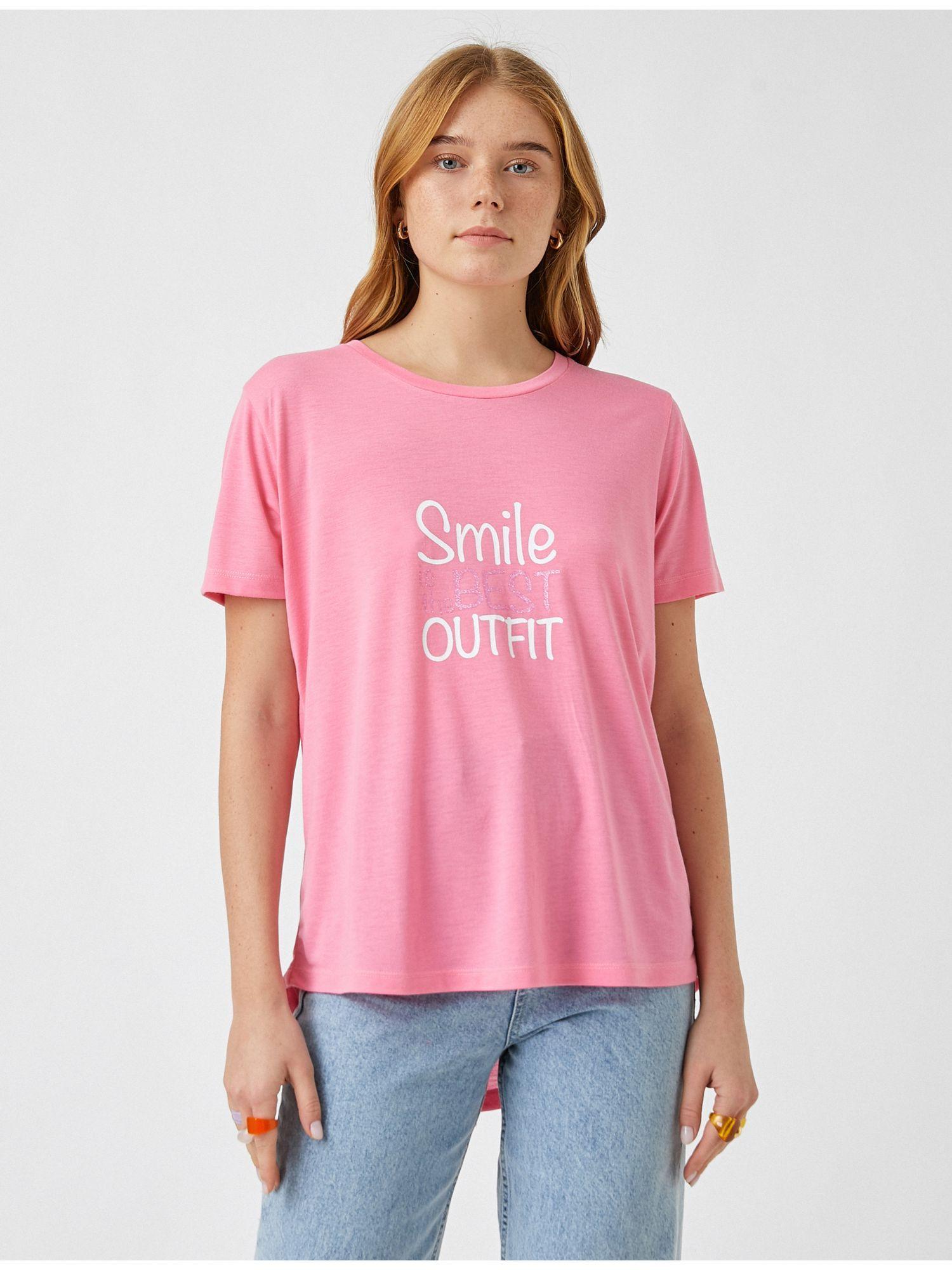 round neck pink graphic t-shirt