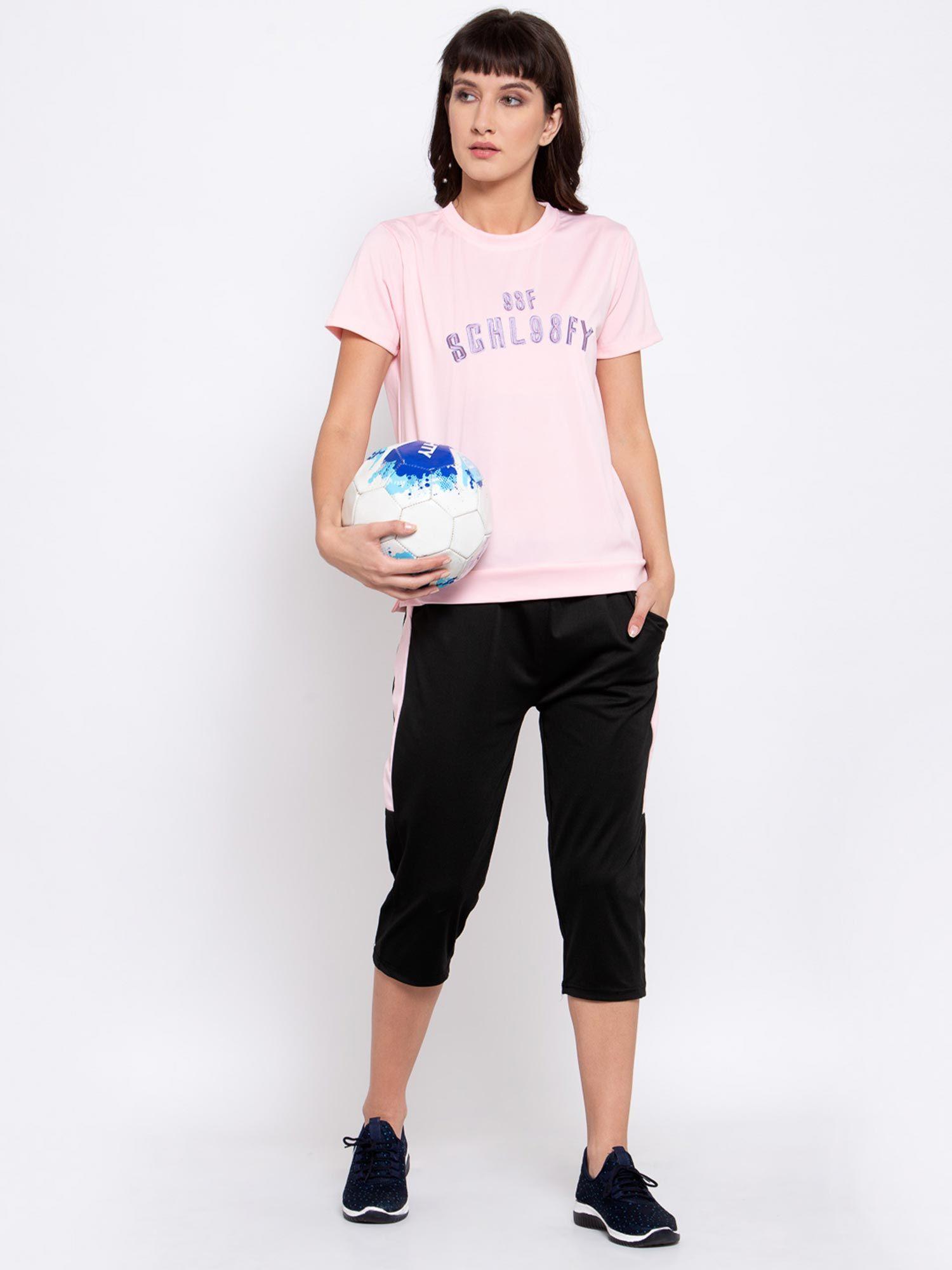 round neck pink t-shirt and pant set