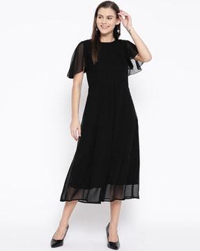 round-neck pleated a-line dress