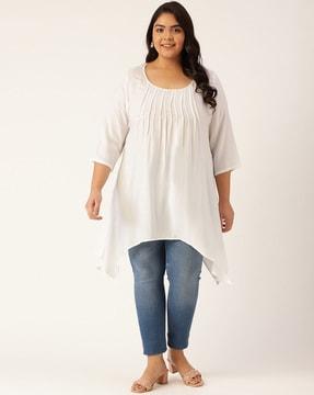 round-neck pleated longline top