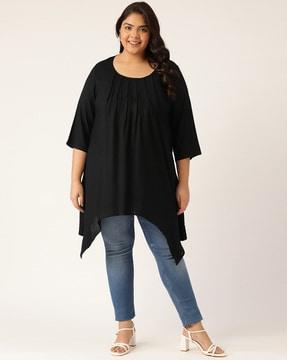 round-neck pleated longline top