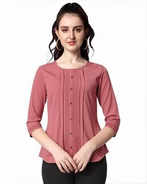 round-neck pleated top