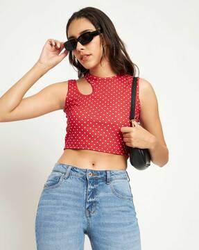 round neck polka-dot top