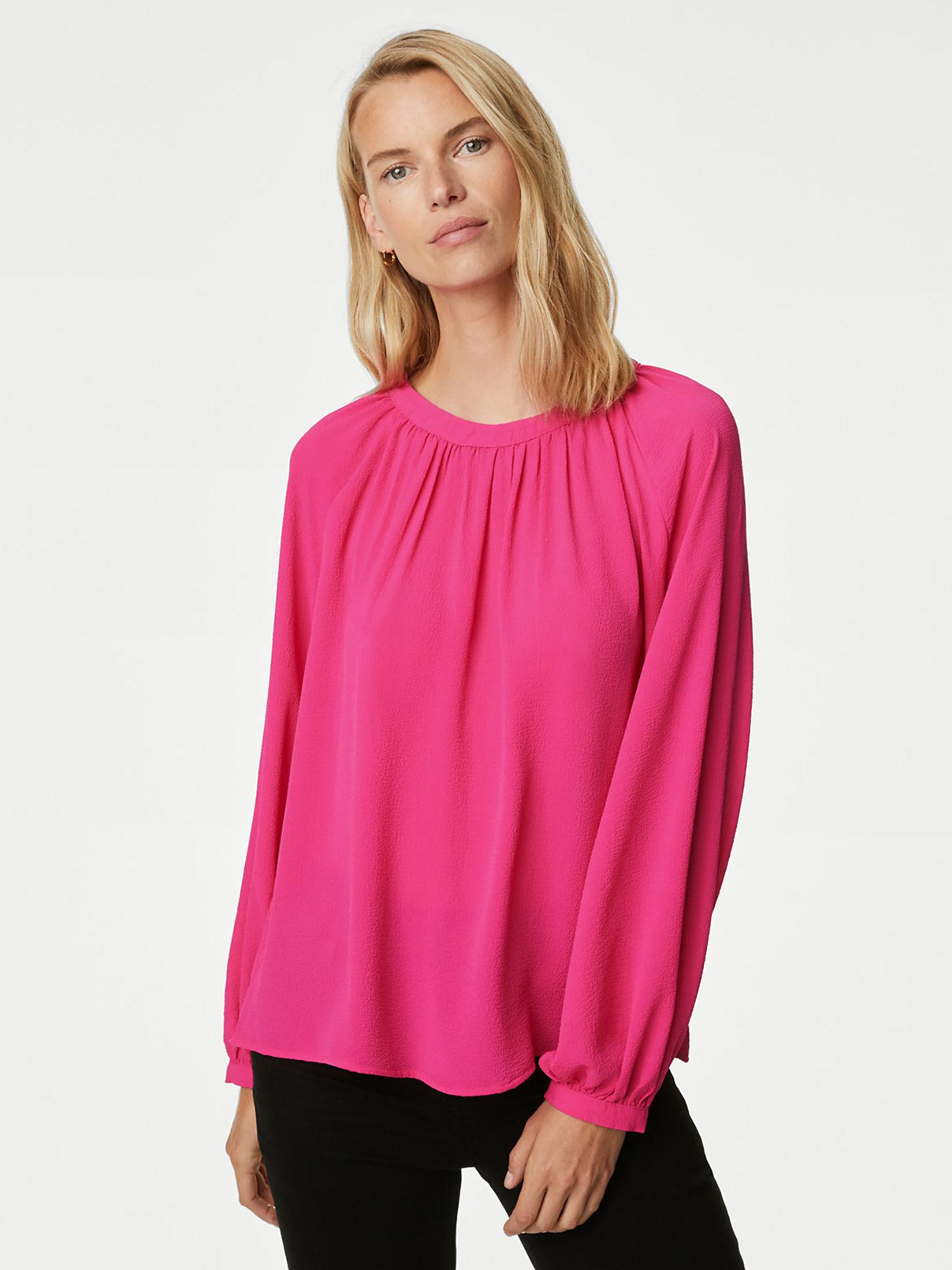 round neck popover pink top