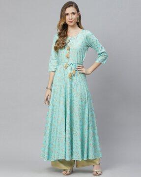 round neck printed anarkali kurta