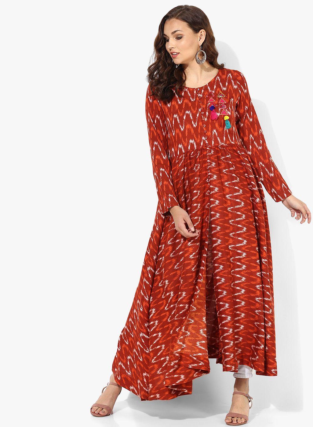 round neck printed rayon shrug with embroidery detail