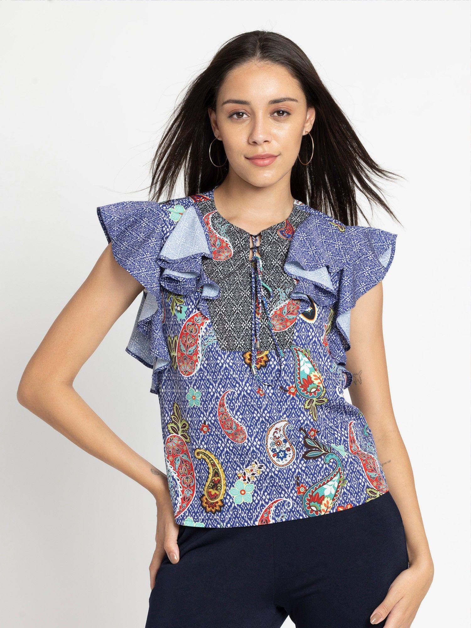 round neck printed smart casual top for women