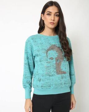 round-neck printed sweatshirt