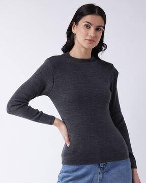 round-neck pullover with cuffed sleeves