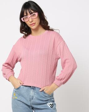 round-neck pullover with cuffed sleeves