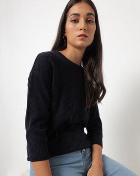 round-neck pullover with drop-shoulder sleeves