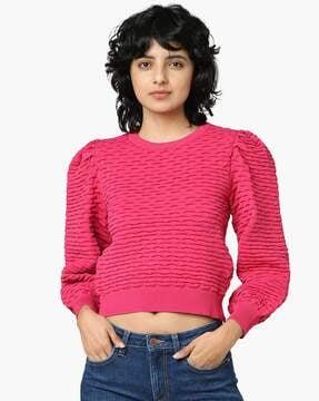 round-neck pullover with puff sleeves