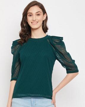 round-neck relaxed-fit top