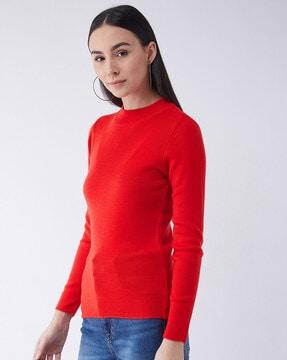 round-neck ribbed pullover