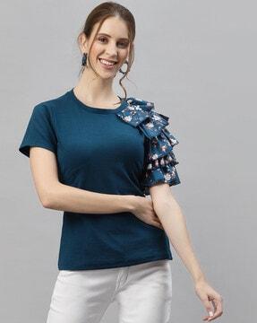 round-neck ruffle top