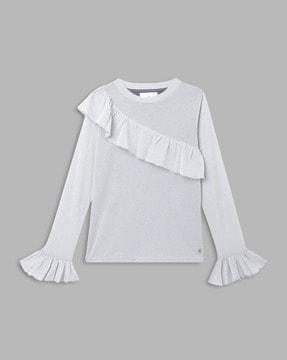 round-neck ruffled top