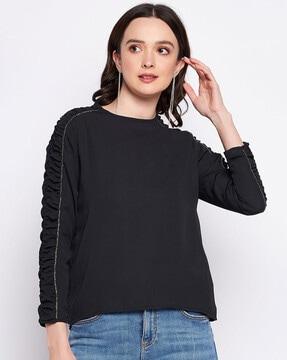 round-neck satin top