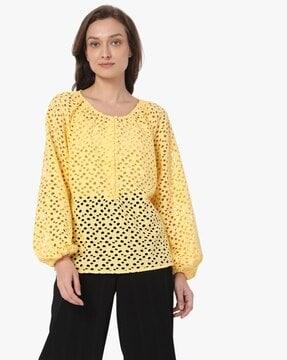 round-neck schiffli top