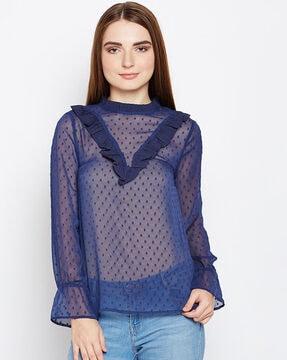 round-neck sheer-through top