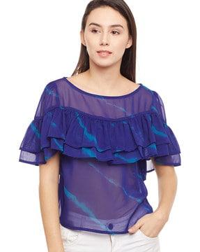 round neck sheer top with layered overlay