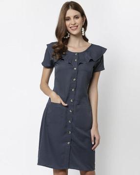 round-neck shirt dress with pockets