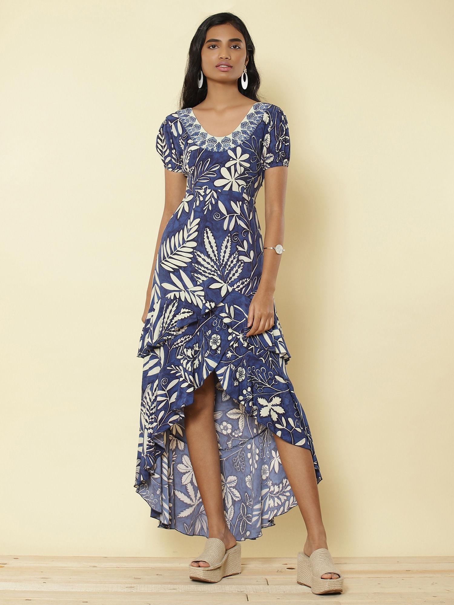 round neck short sleeves printed long dress