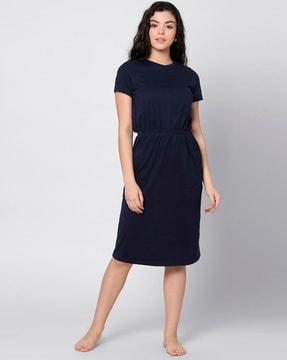 round neck short sleeves sheath dress