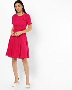 round-neck skater dress with bow applique