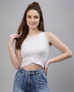 round-neck sleeveless crop top